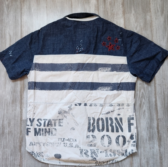 Born Fly Blue White Stripe Button Down Short Sleeve Large Logo 100% Cotton 3XL - Picture 9 of 10